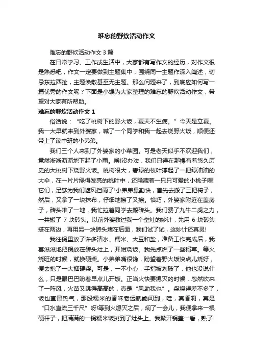 难忘的野炊活动作文3篇