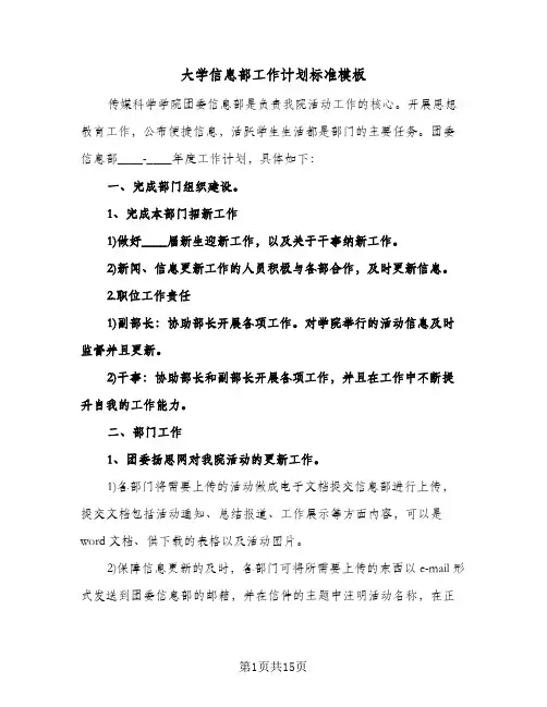 大学信息部工作计划标准模板（五篇）