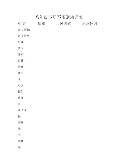 八下不规则动词表