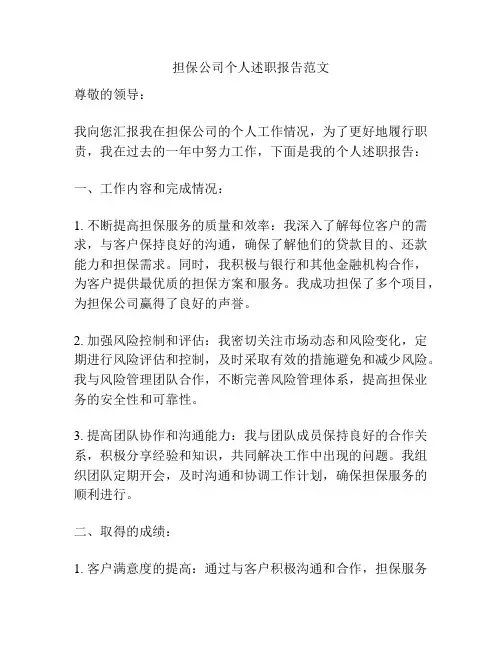 担保公司个人述职报告范文
