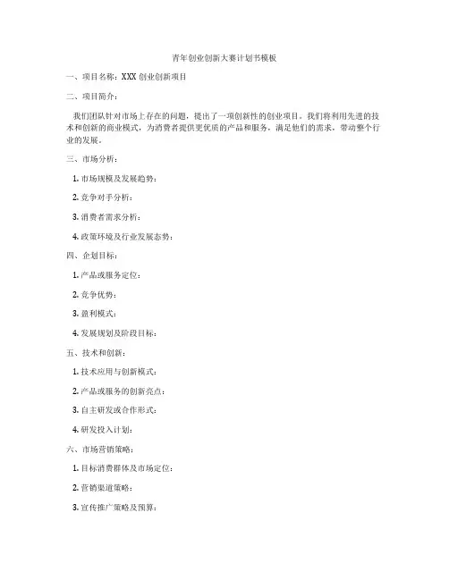 青年创业创新大赛计划书模板
