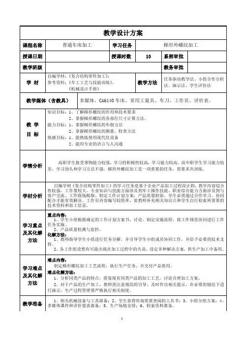 教案样例 梯形螺纹加工
