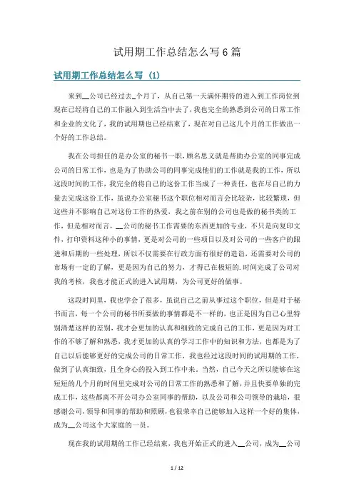 试用期工作总结怎么写6篇