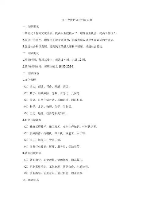 民工夜校培训计划表内容