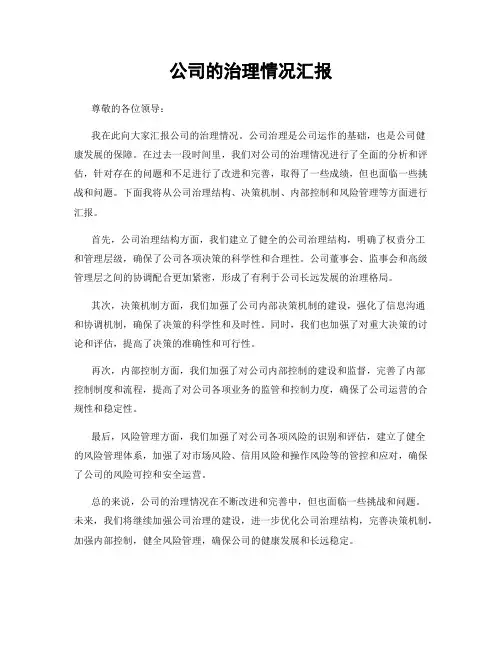 公司的治理情况汇报