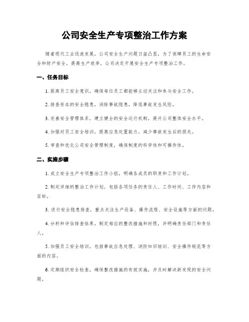 公司安全生产专项整治工作方案