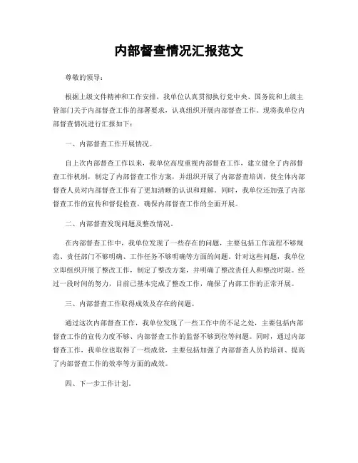 内部督查情况汇报范文