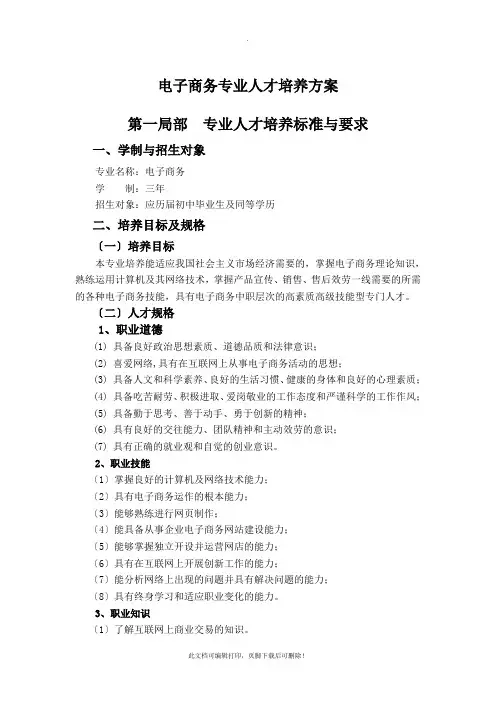 电子商务专业人才培养方案(中职)