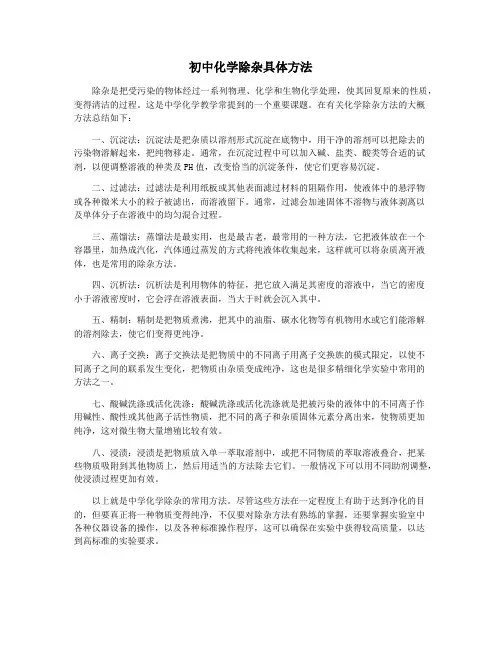 初中化学除杂具体方法
