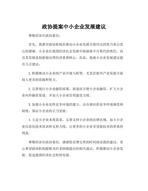 政协提案中小企业发展建议