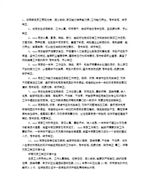 新员工试用期评语