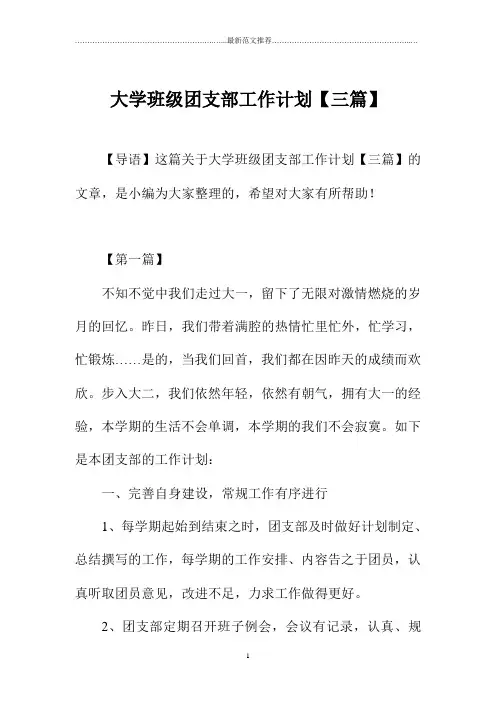 大学班级团支部精品工作计划【三篇】