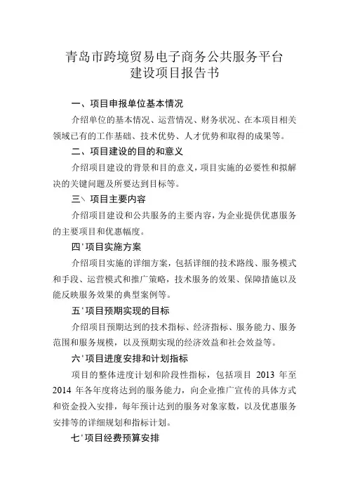 青岛市跨境贸易电子商务公共服务平台建设项目报告书