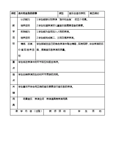 人教新课标五年级下册音乐教案 渔夫和金鱼的故事 7教学设计