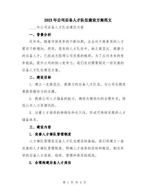 2023年公司后备人才队伍建设方案范文