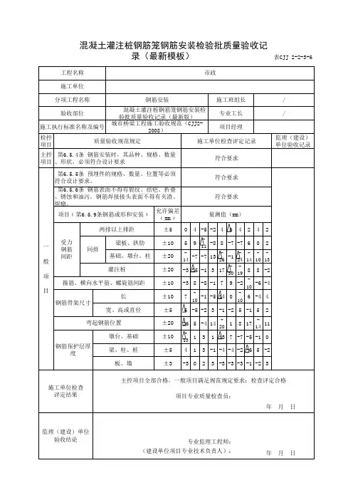 混凝土灌注桩钢筋笼钢筋安装检验批质量验收记录(最新模板)