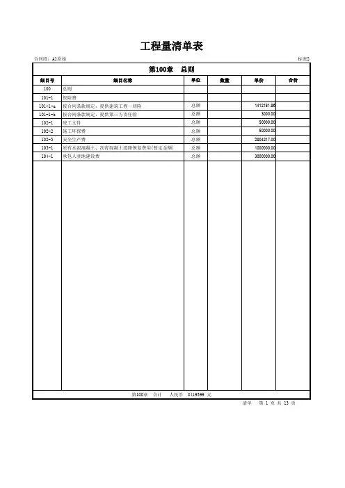 高速公路造价-工程量清单报价表实例