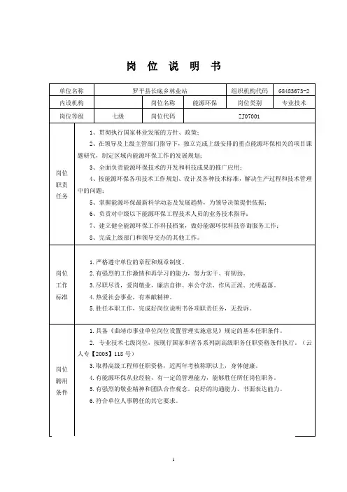 能源环保 岗位说明书