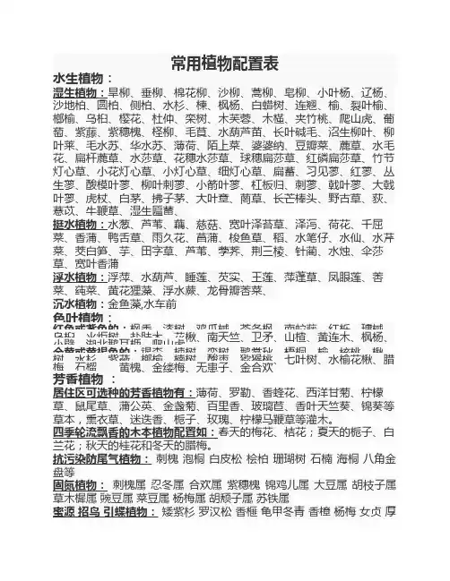 常用植物配置表