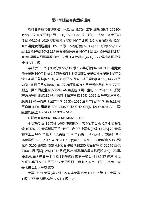 原料常规营养含量数据库
