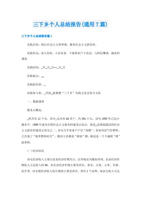 三下乡个人总结报告(通用7篇)