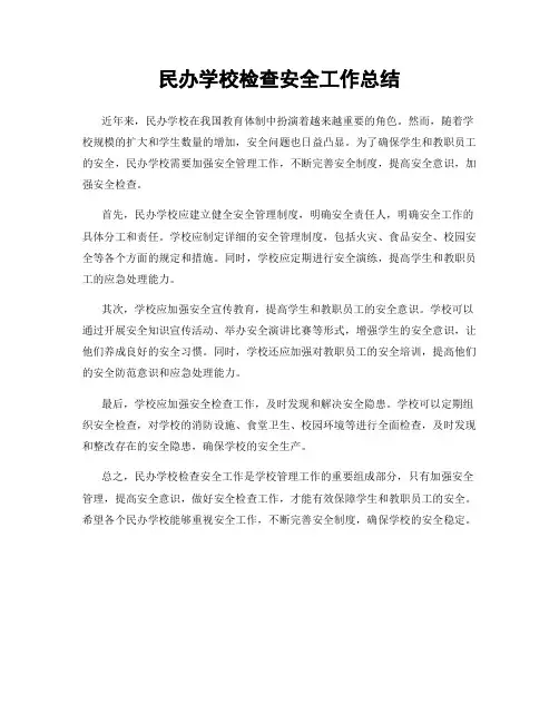 民办学校检查安全工作总结