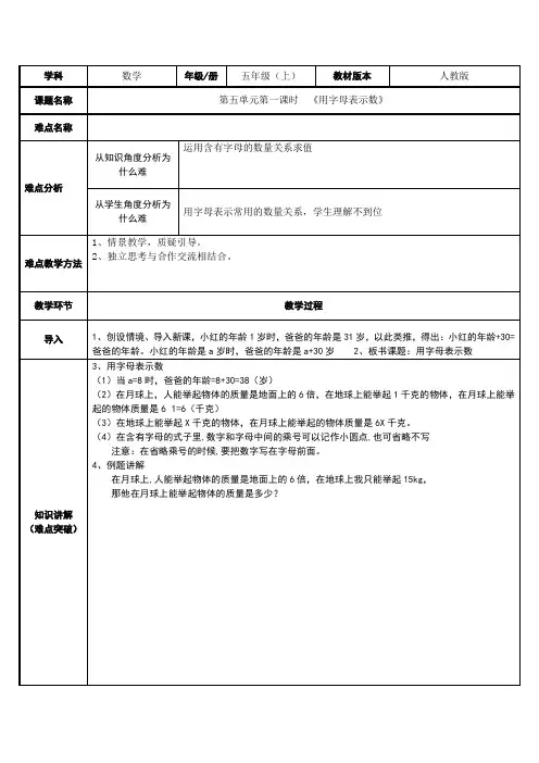 用字母表示数(示范课例)
