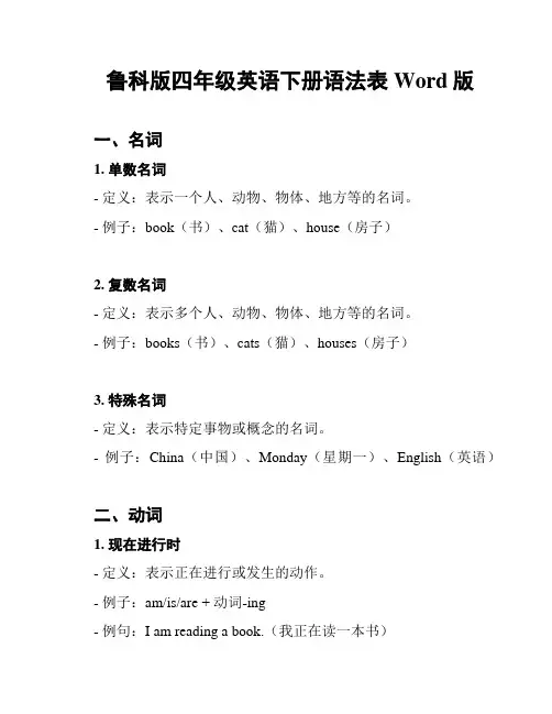 鲁科版四年级英语下册语法表Word版