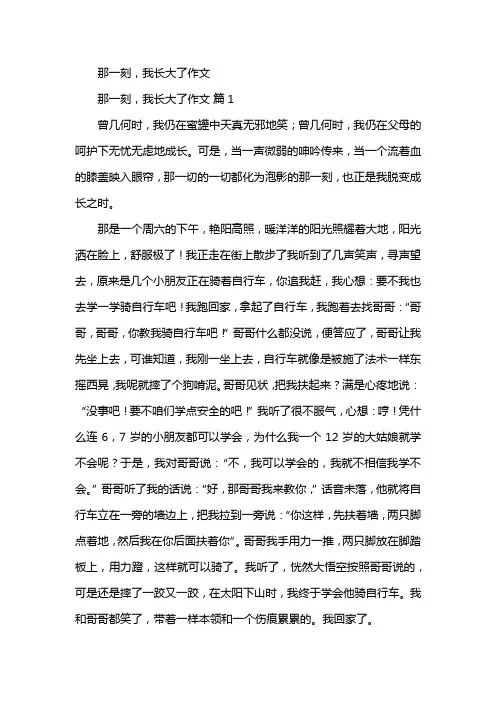 那一刻，我长大了作文