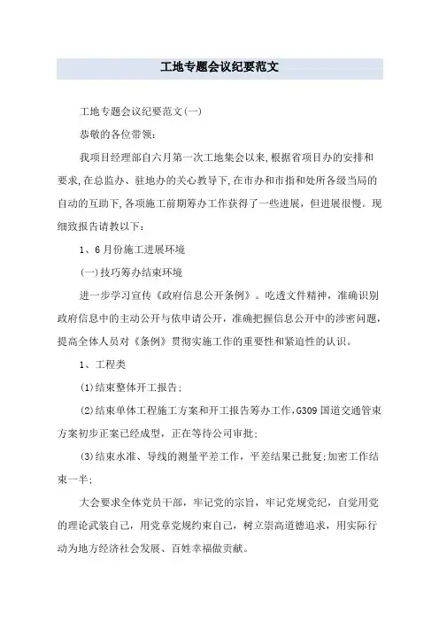 工地专题会议纪要范文
