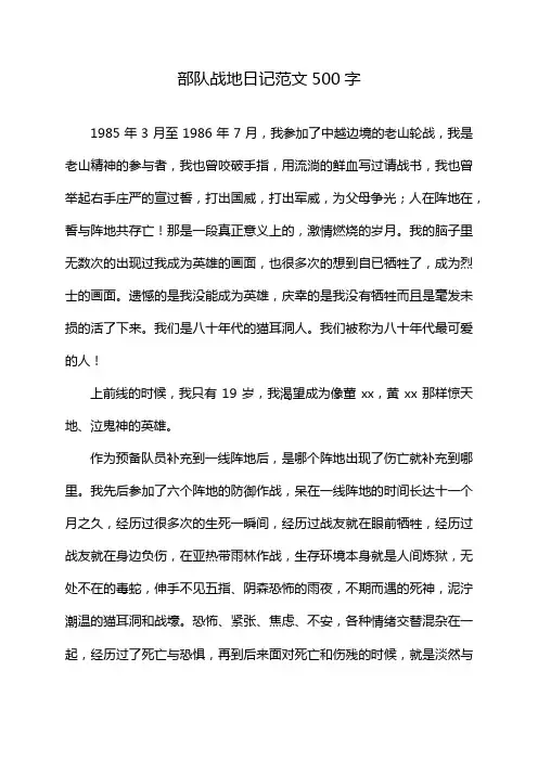 部队战地日记范文500字