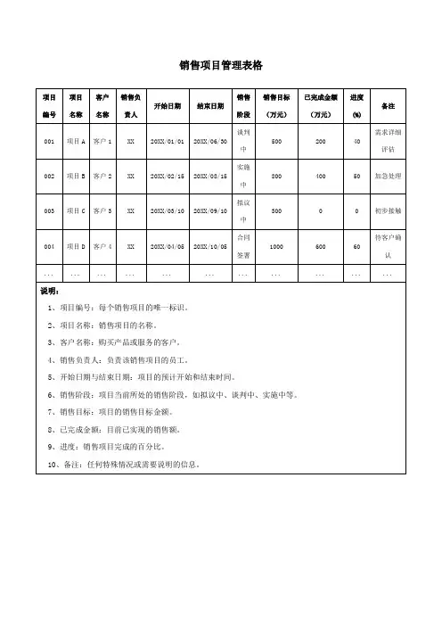 销售项目管理表格