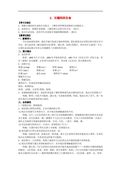 九年级语文下册 2《石缝间的生命》教案 (新版)语文版