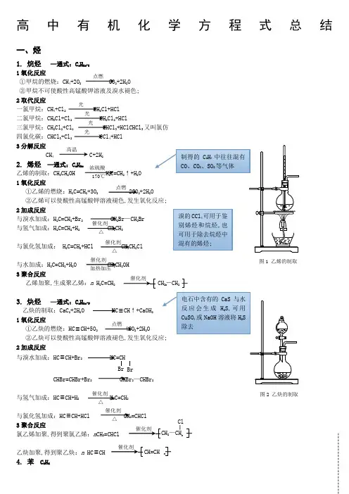 高中有机化学方程式总结