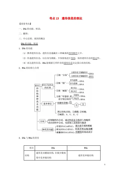 浙江专用高考生物一轮复习考点13遗传信息的表达含解析