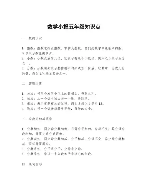 数学小报五年级知识点