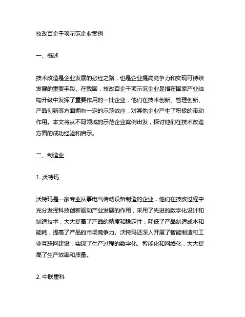 技改百企千项示范企业案例范文