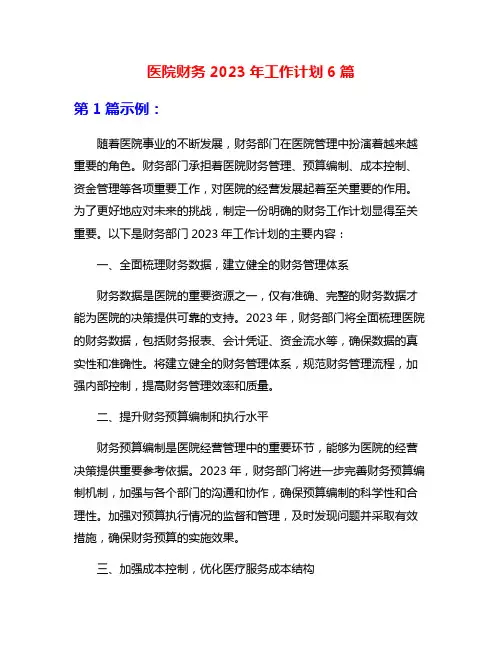 医院财务2023年工作计划6篇