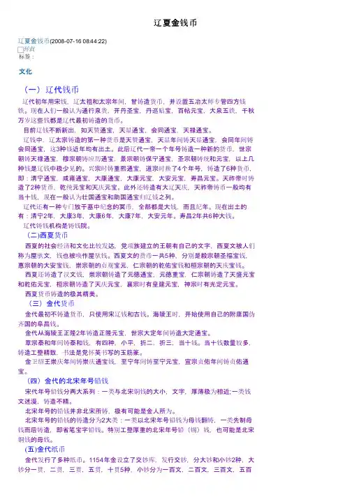 辽夏金钱币——精选推荐