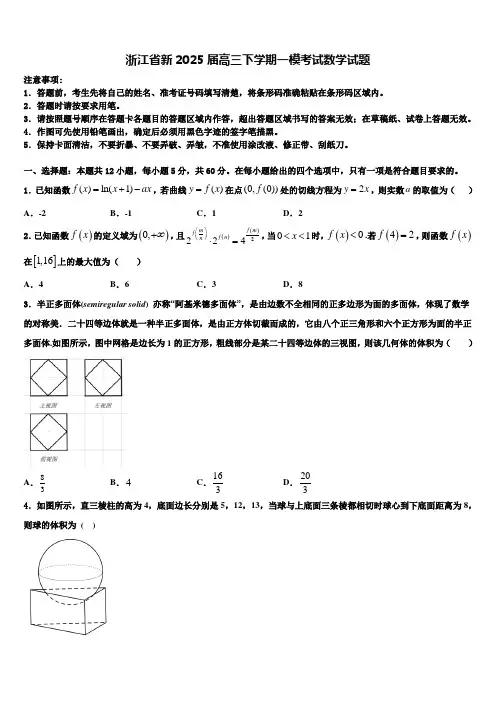 浙江省新2025届高三下学期一模考试数学试题含解析