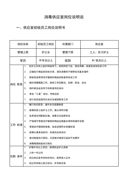医院消毒供应室岗位说明说