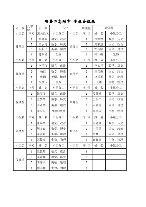 八一班小组分组名单表格2