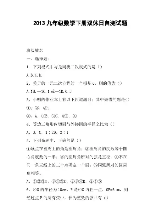 九年级数学下册双休日自测试题