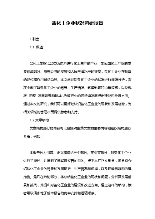 盐化工企业状况调研报告