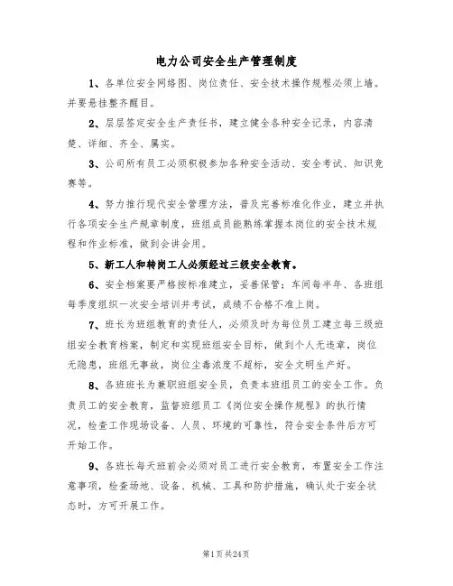 电力公司安全生产管理制度（5篇）