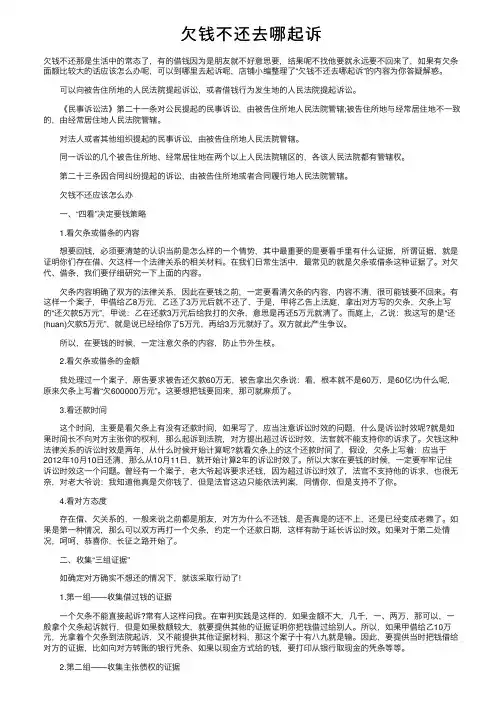 欠钱不还去哪起诉