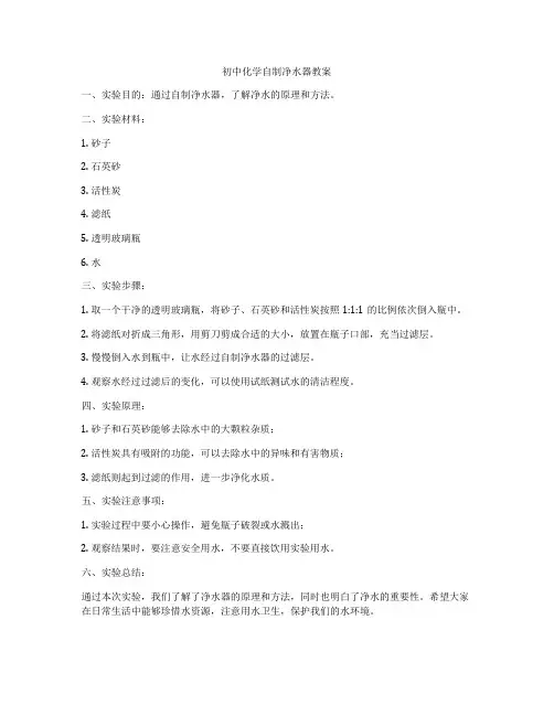 初中化学自制净水器教案