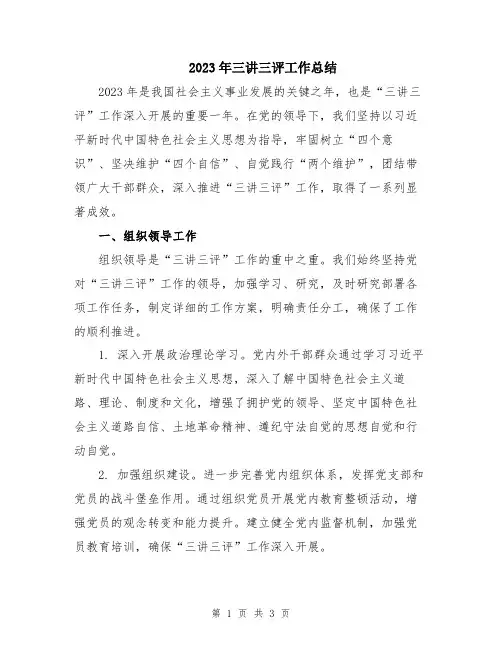 2023年三讲三评工作总结
