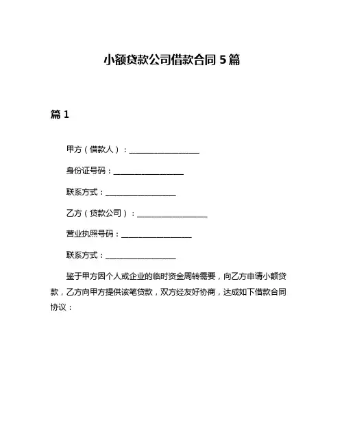 小额贷款公司借款合同5篇