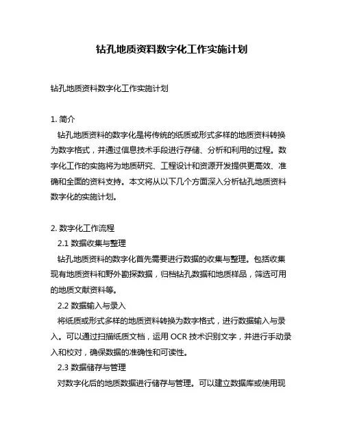 钻孔地质资料数字化工作实施计划